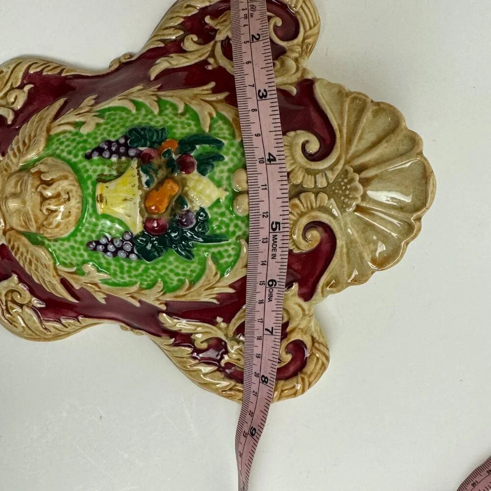 Vintage Porcelaine Wall Vase Decor Majolica Baroque Renaissance Angel Fruit